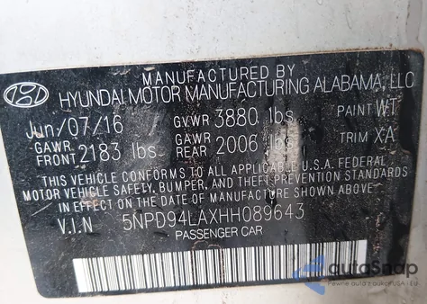 2017 Hyundai Elantra Eco z USA, uszkodzony, nr VIN 5NPD94LAXHH089643